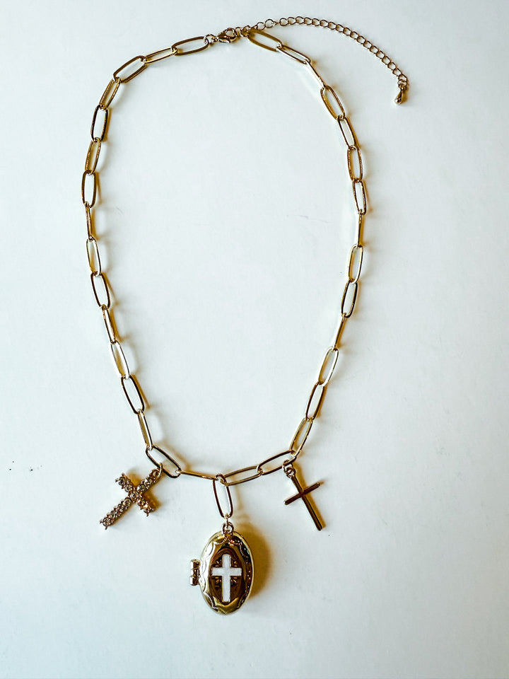 Chain Necklace with Multi Cross Charms