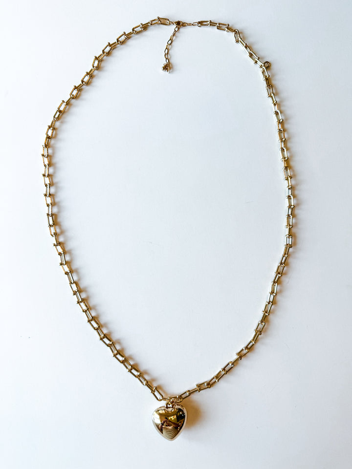 Long Chain Necklace with Puff Heart