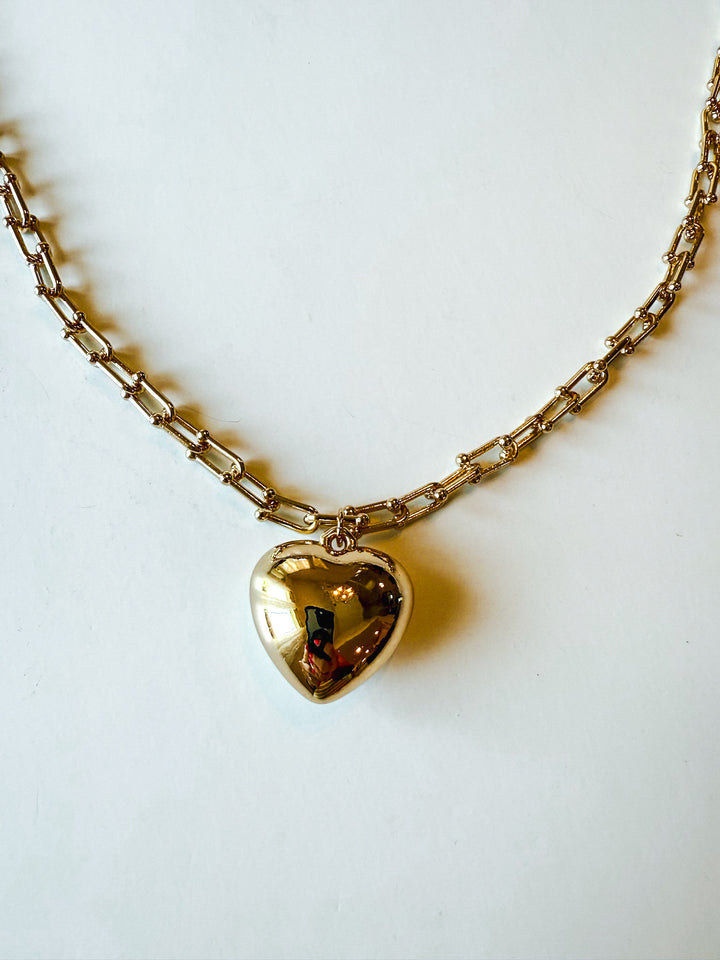 Long Chain Necklace with Puff Heart