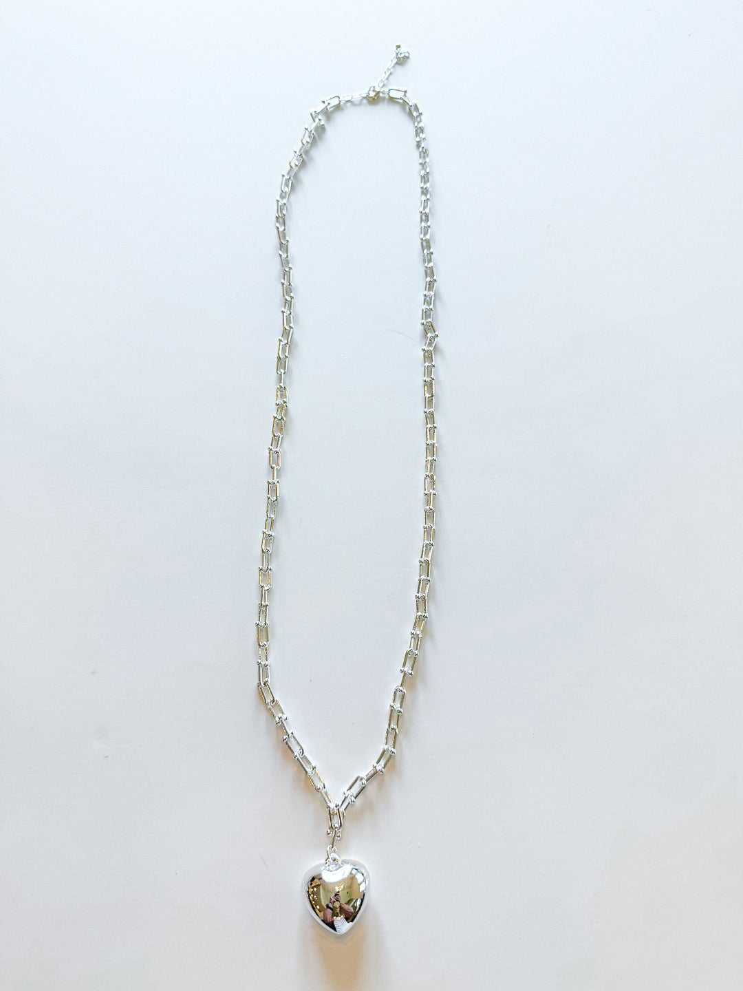 Long Chain Necklace with Puff Heart