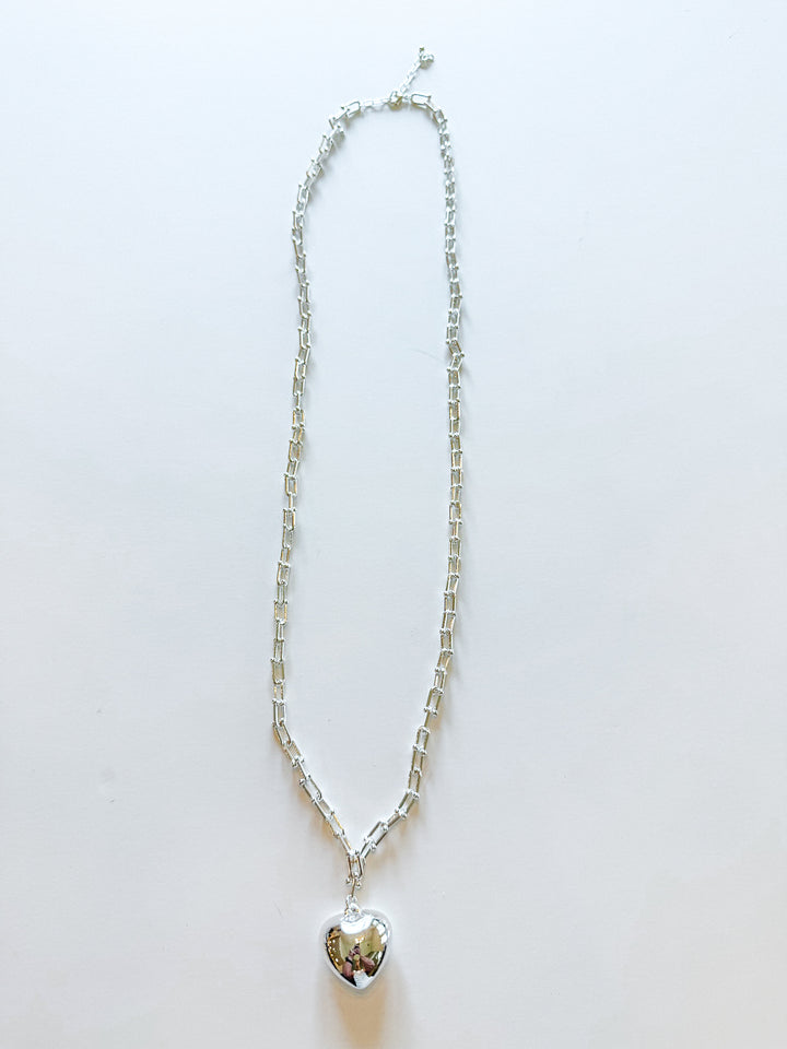 Long Chain Necklace with Puff Heart