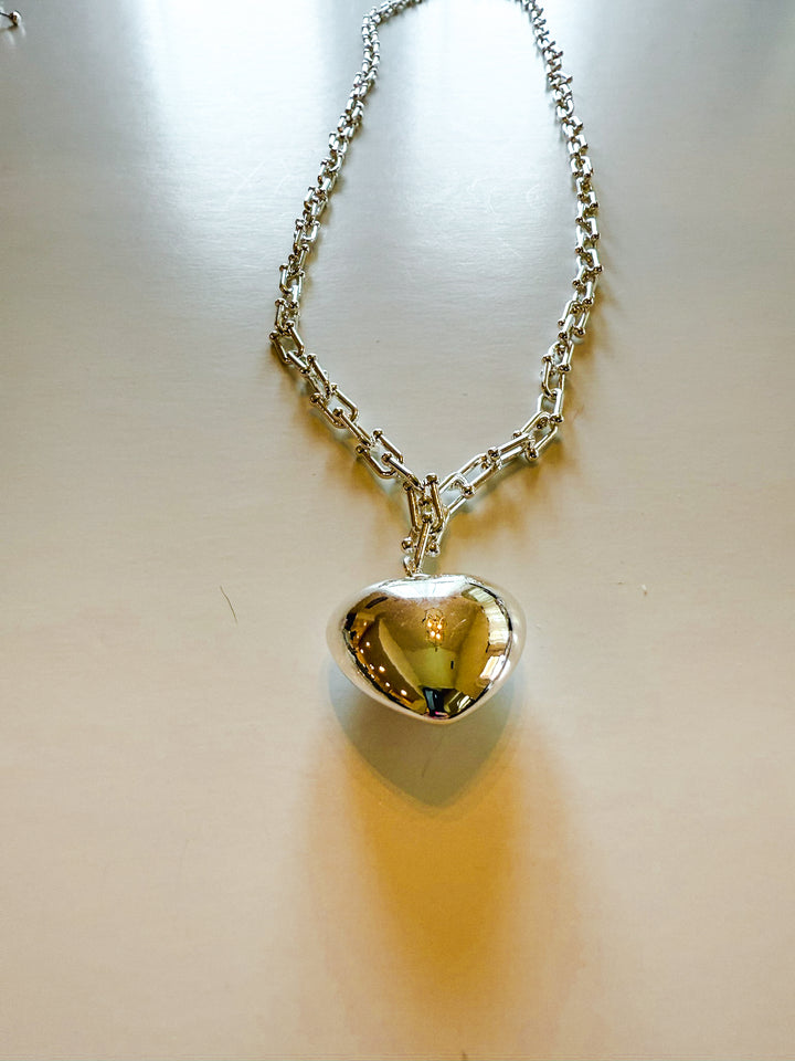 Long Chain Necklace with Puff Heart