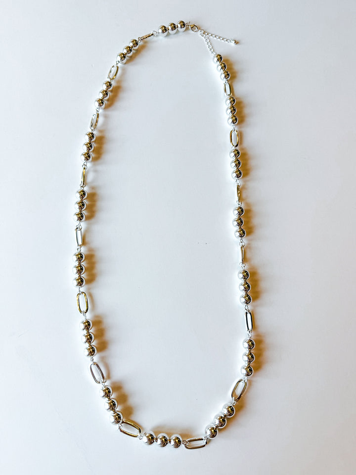 Long Beaded & Open Oval Chain Necklace
