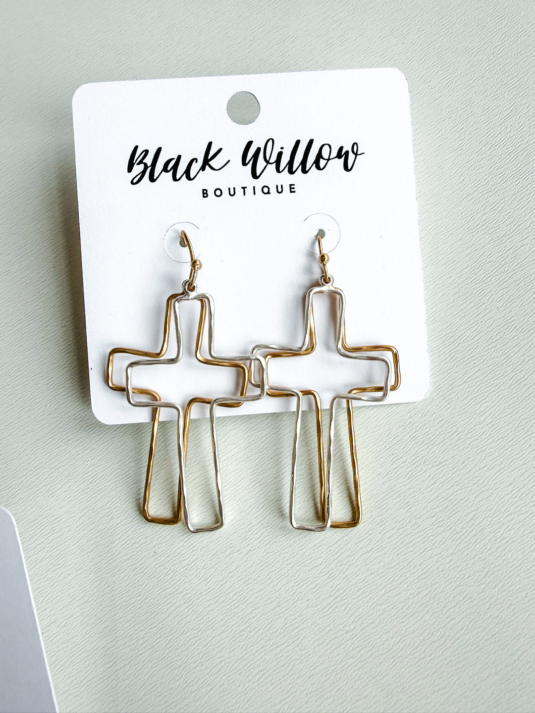 Wired Double Outlined Cross Earring