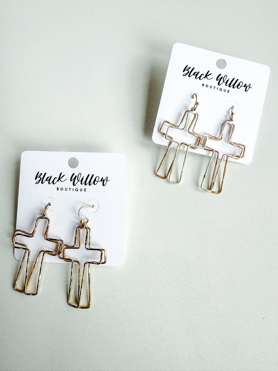 Wired Double Outlined Cross Earring