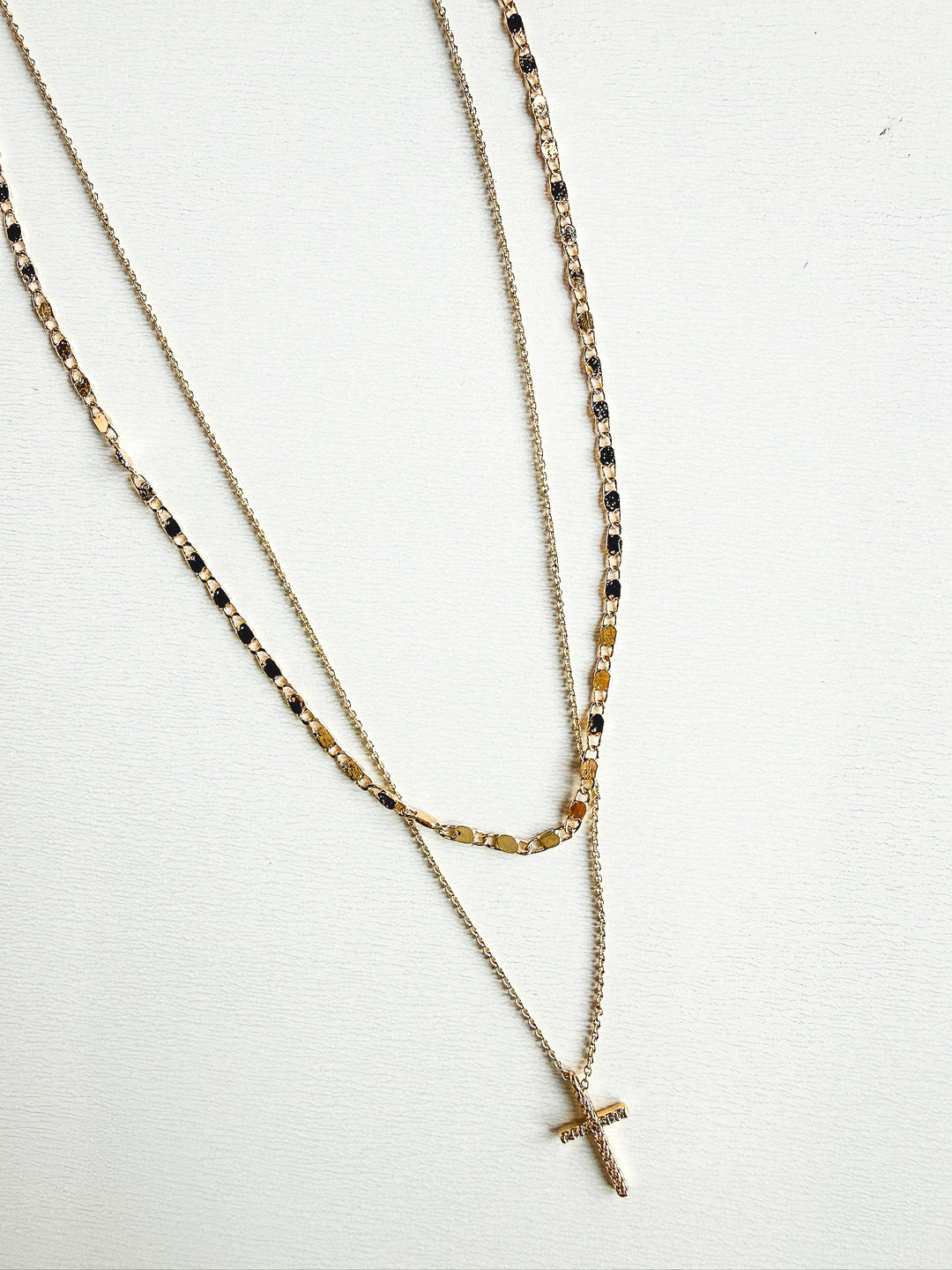 18K Gold Plated 2 Layer Chain with Crystal Cross