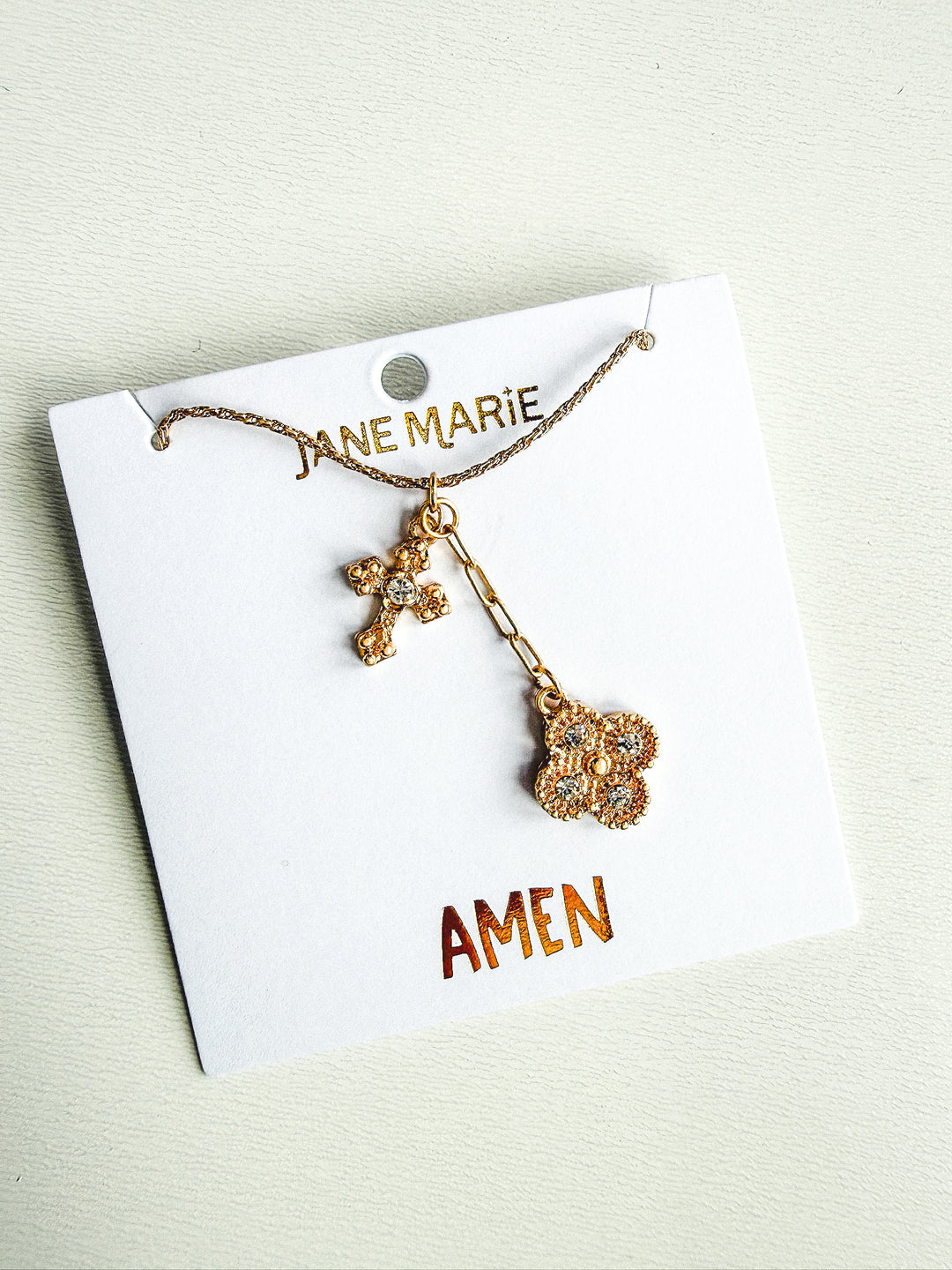 Twist Chain Necklace with Crystal Cross & Quatrefoil
