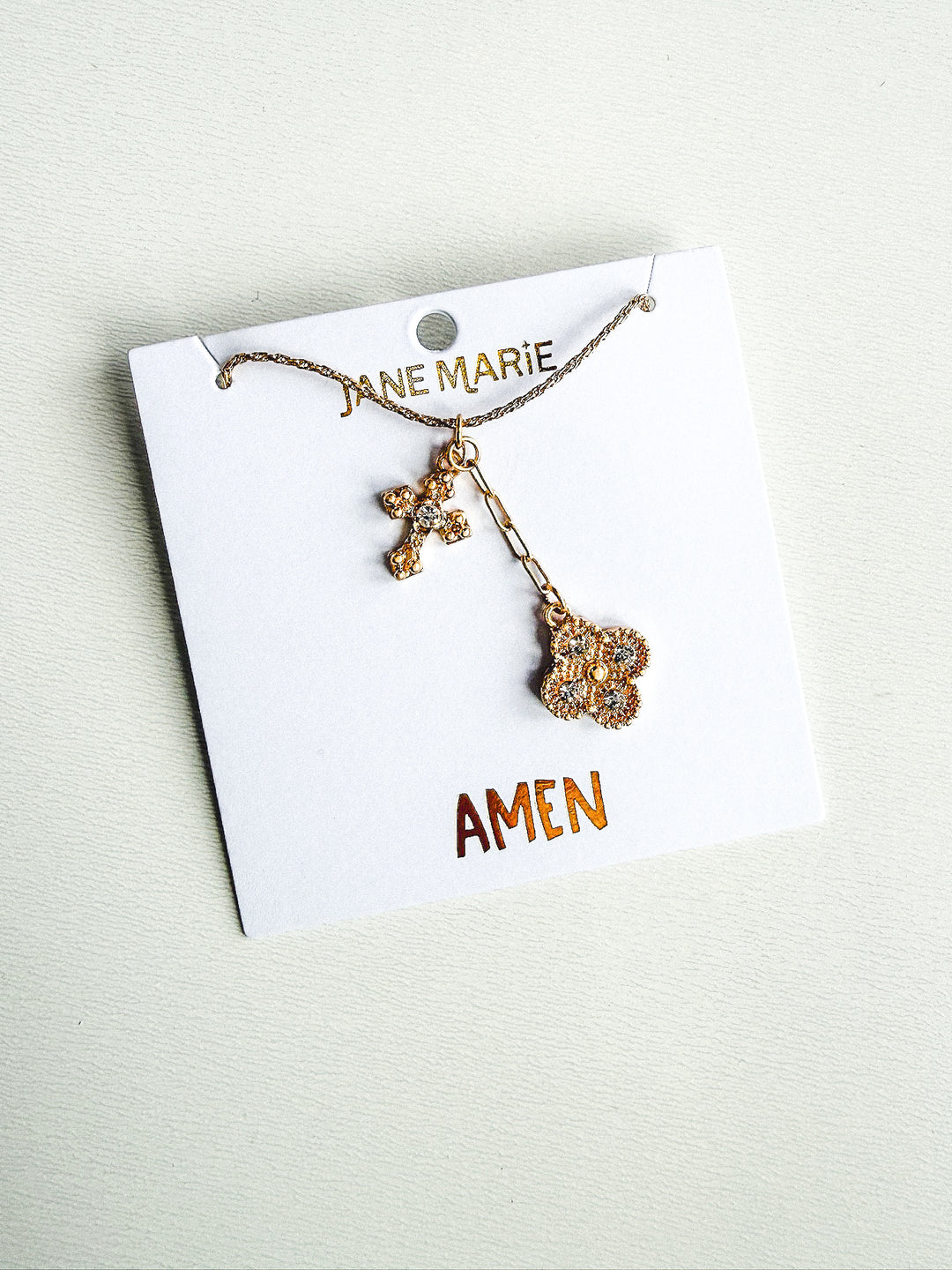 Twist Chain Necklace with Crystal Cross & Quatrefoil