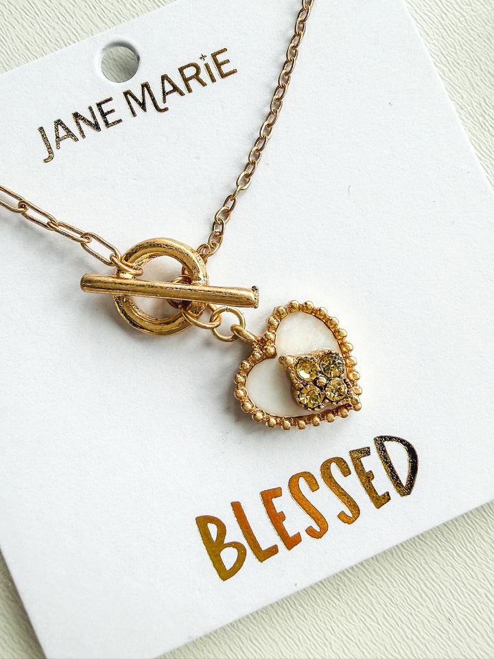 Gold Paperclip Chain with Shell Heart