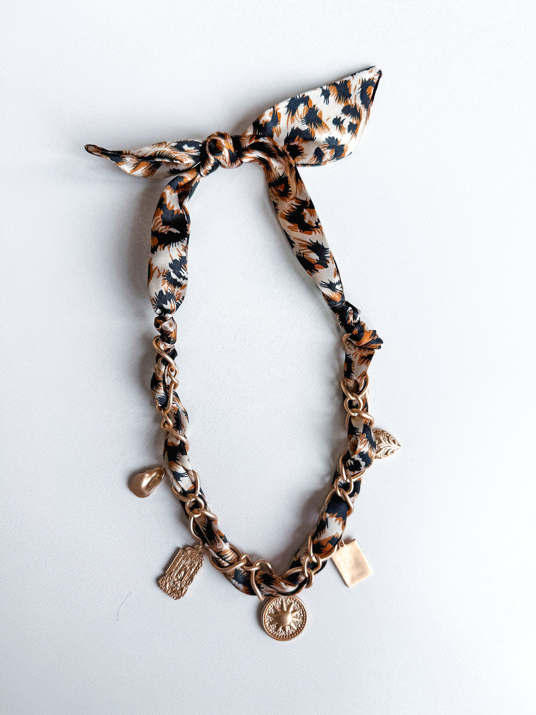 Cheetah Scarf with Gold Sun & Hammered Charms