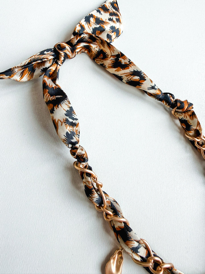 Cheetah Scarf with Gold Sun & Hammered Charms