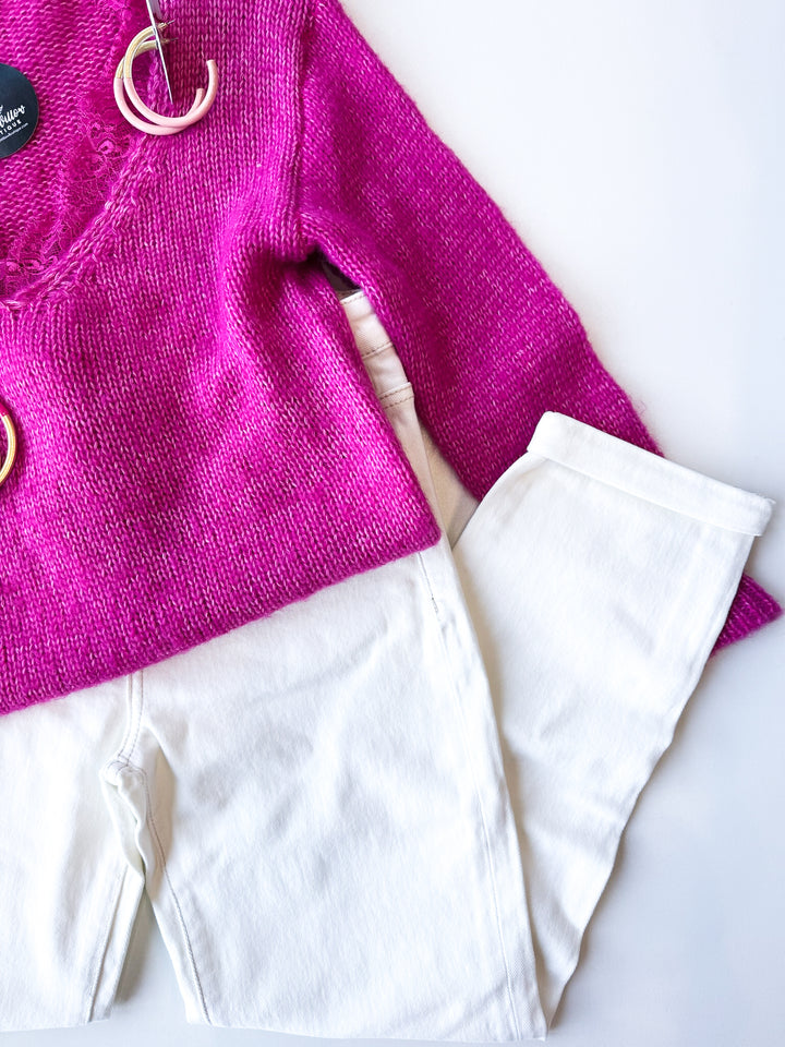 Lucky in Love Lace Trim Sweater
