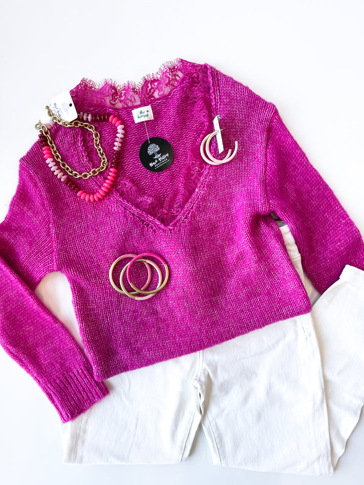 Lucky in Love Lace Trim Sweater