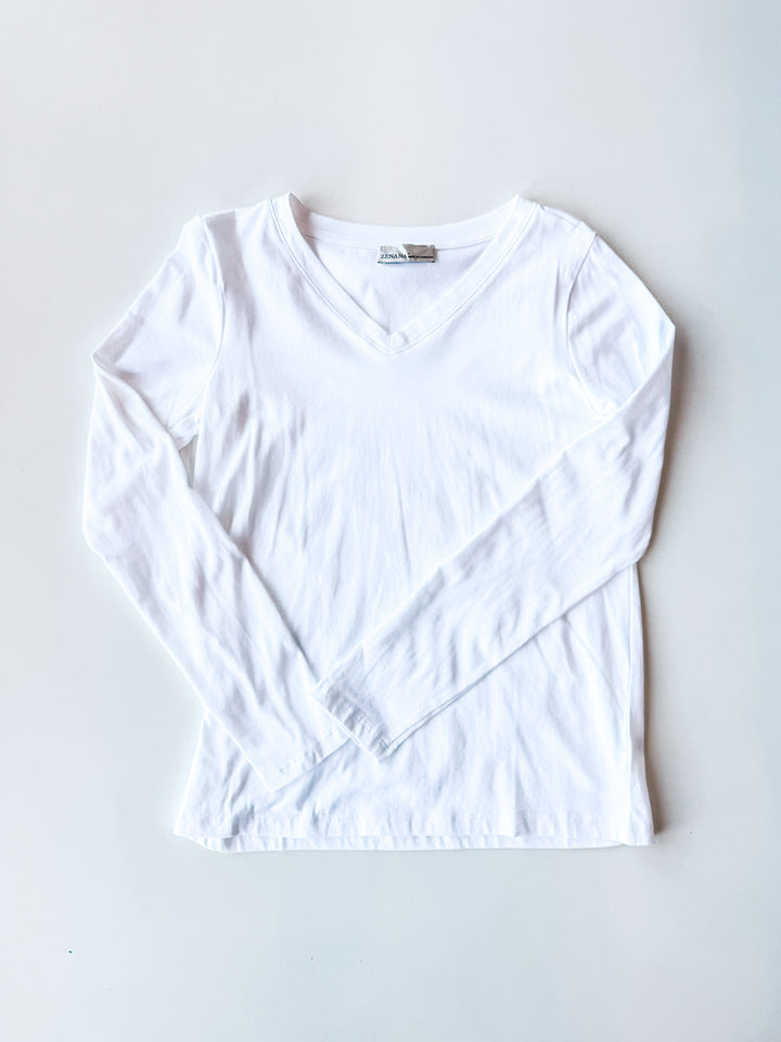 Signature Staple Long Sleeve V Neck Tee