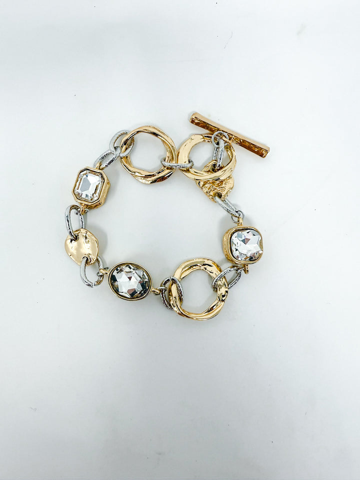 Elegant Gold & Silver Bracelet with Clear Stone
