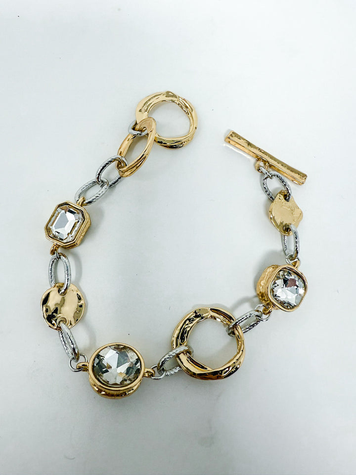Elegant Gold & Silver Bracelet with Clear Stone