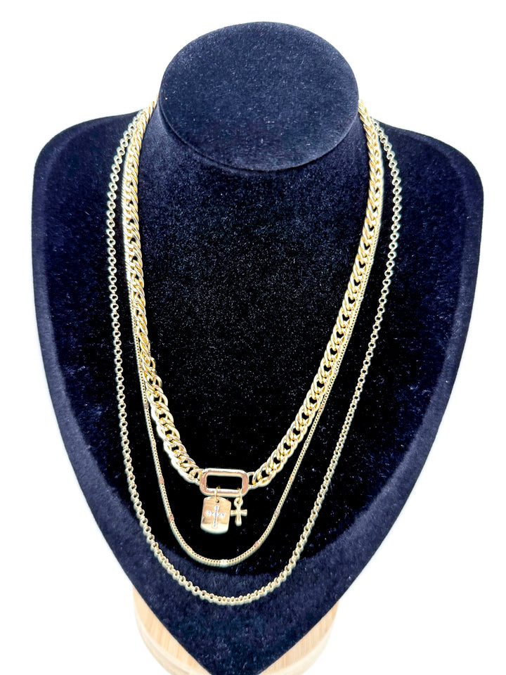 Gold Cross Charm Layered Necklace