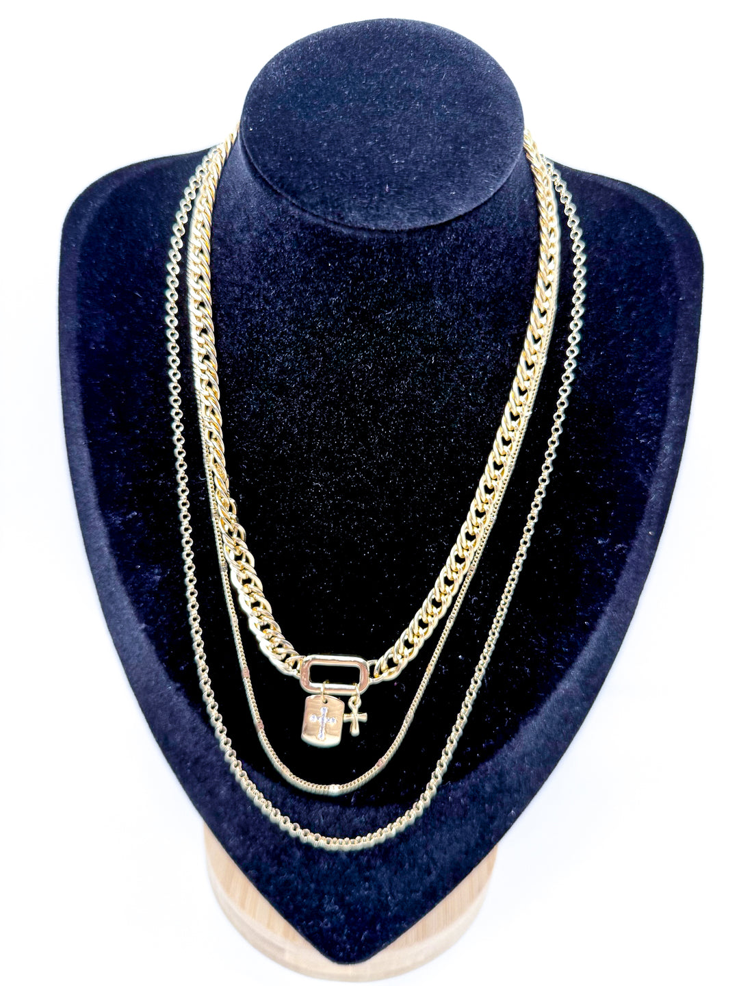 Gold Cross Charm Layered Necklace
