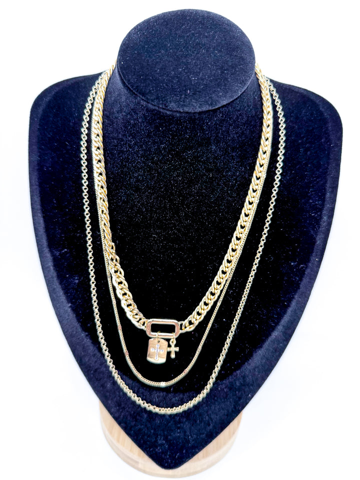 Gold Cross Charm Layered Necklace