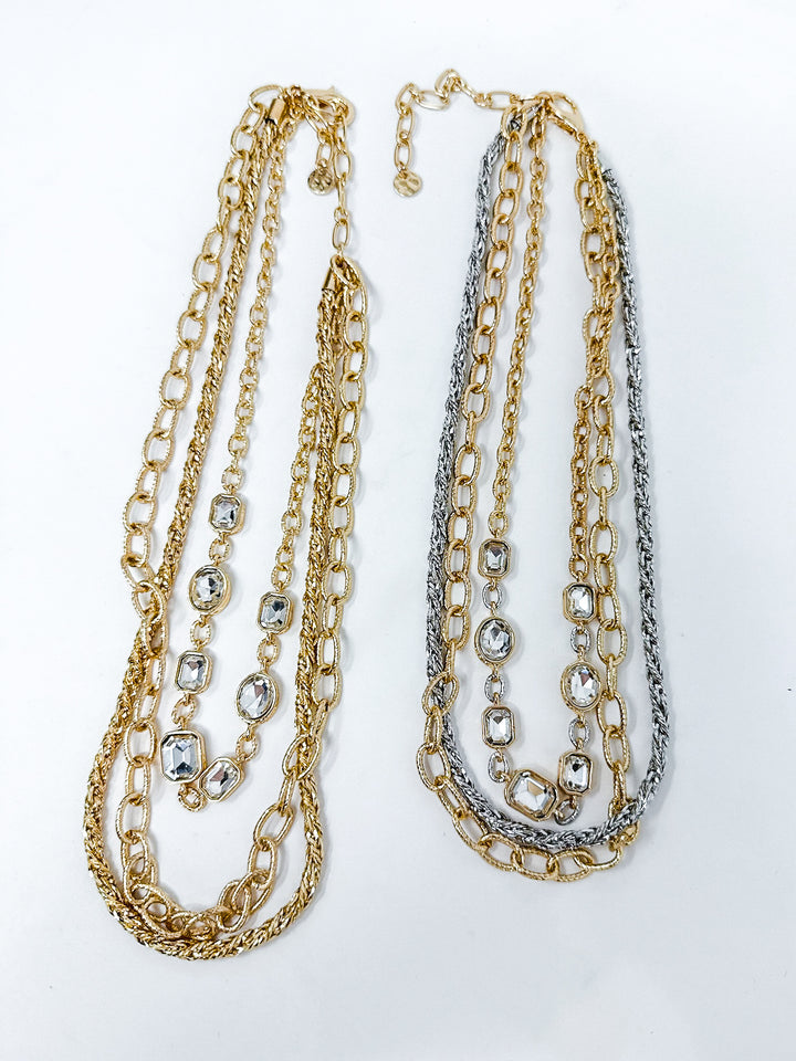 Textured Layered Chain with Clear Crystal