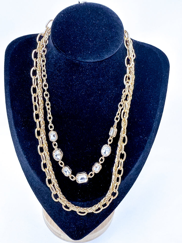 Textured Layered Chain with Clear Crystal