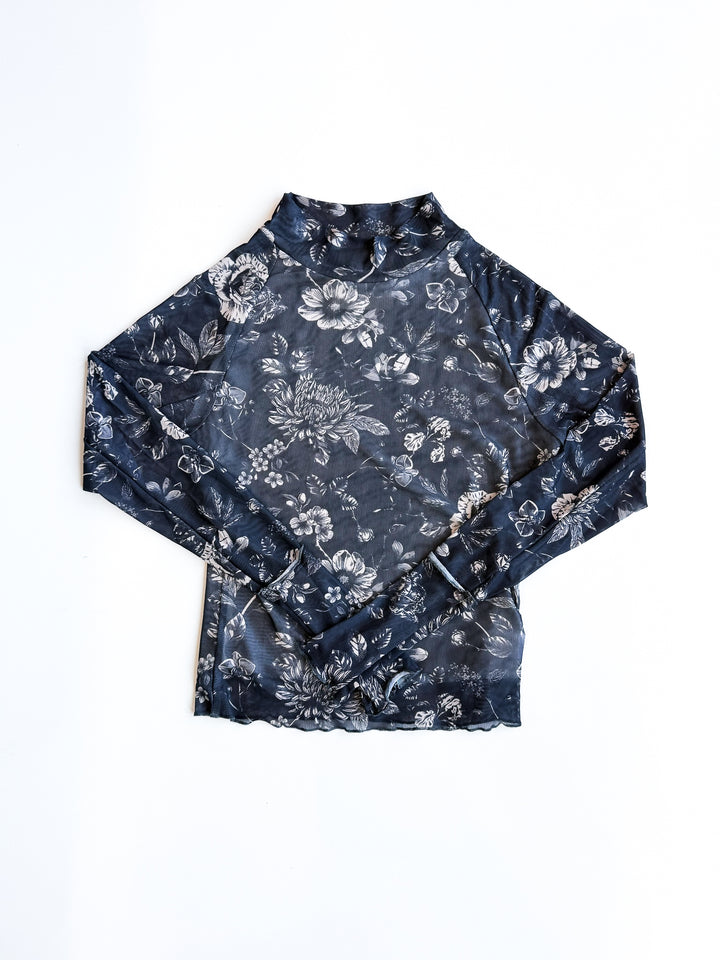 Neutrally Beautiful Mesh Sleeve Mock Neck