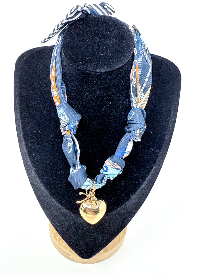 Navy Knotted Scarf Necklace