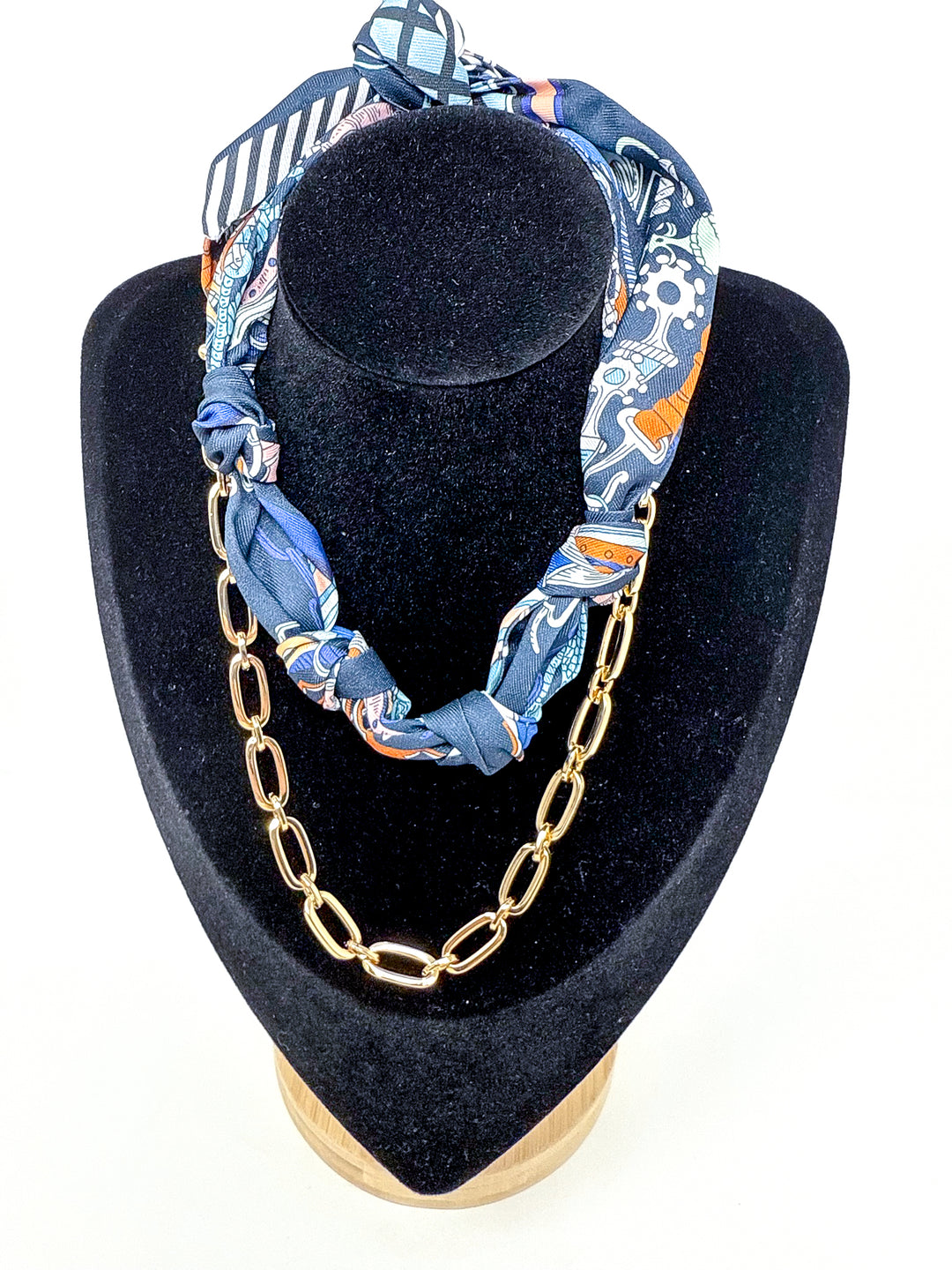 Navy Knotted Scarf Necklace