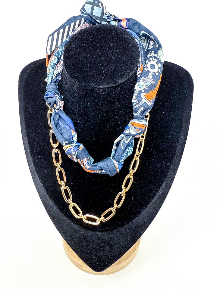 Navy Knotted Scarf Necklace