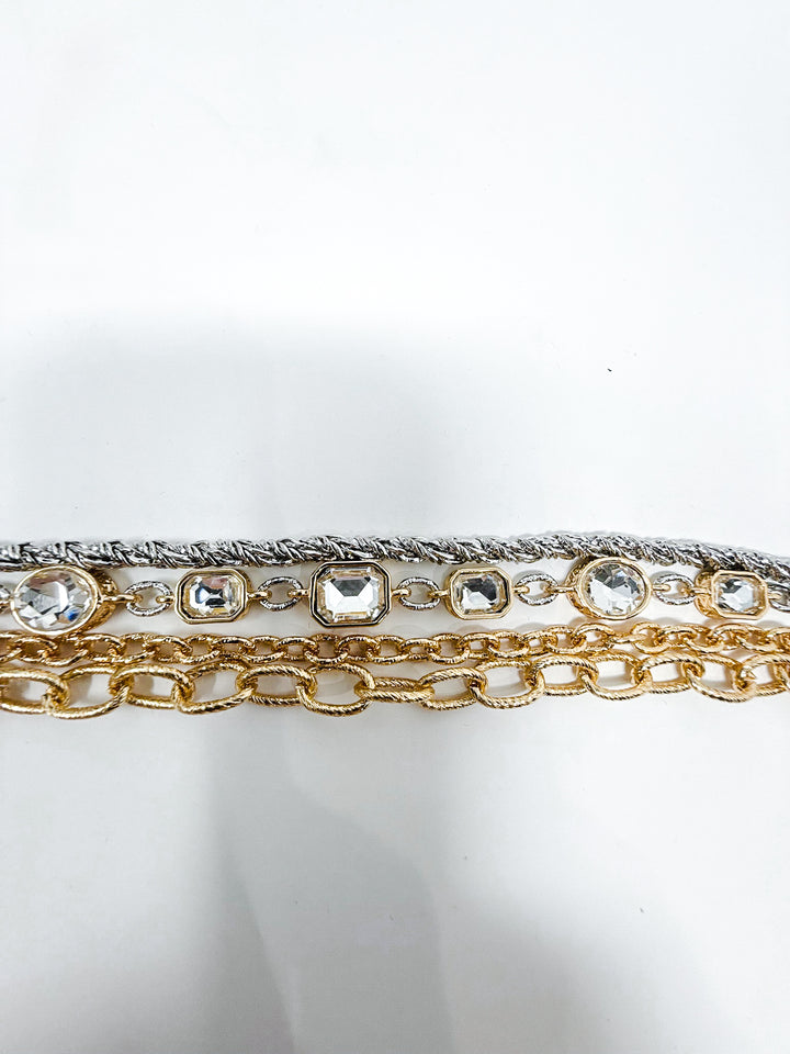 Textured Layered Chain with Clear Crystal