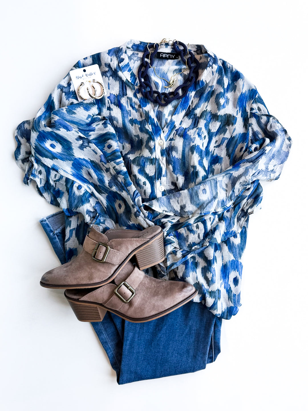 Willow Print Button Front Blouse