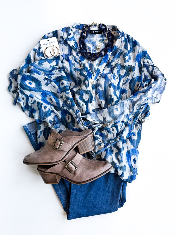 Willow Print Button Front Blouse