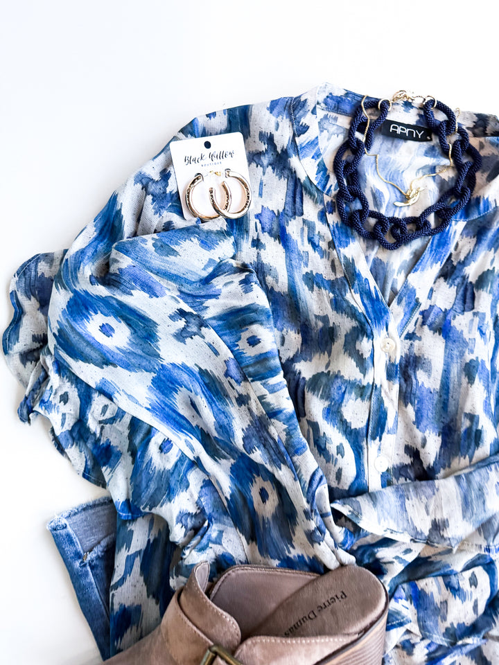 Willow Print Button Front Blouse