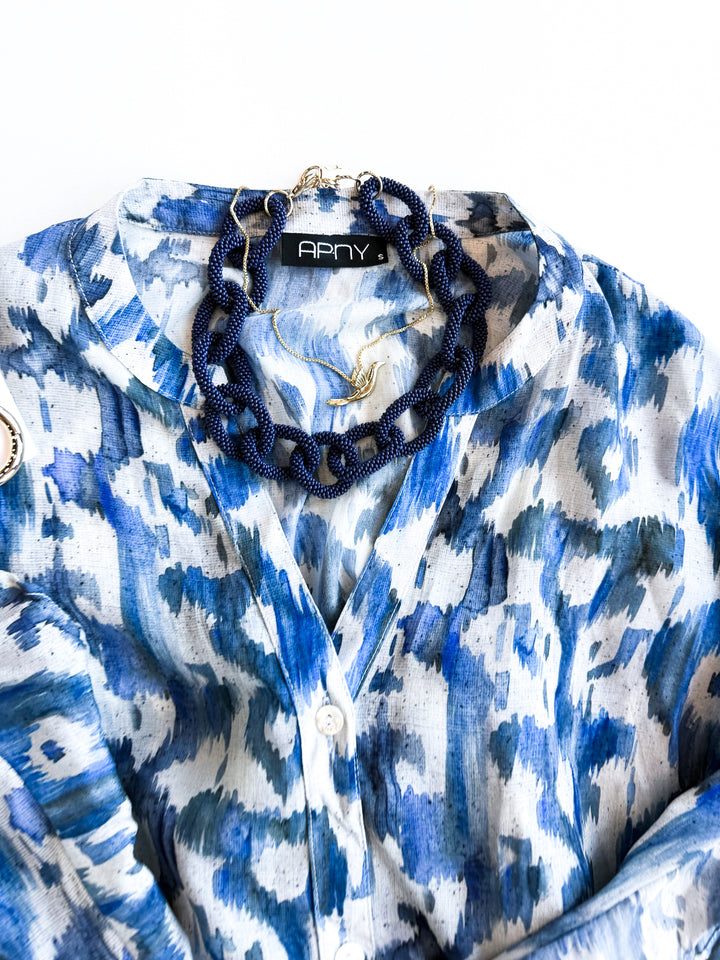 Willow Print Button Front Blouse