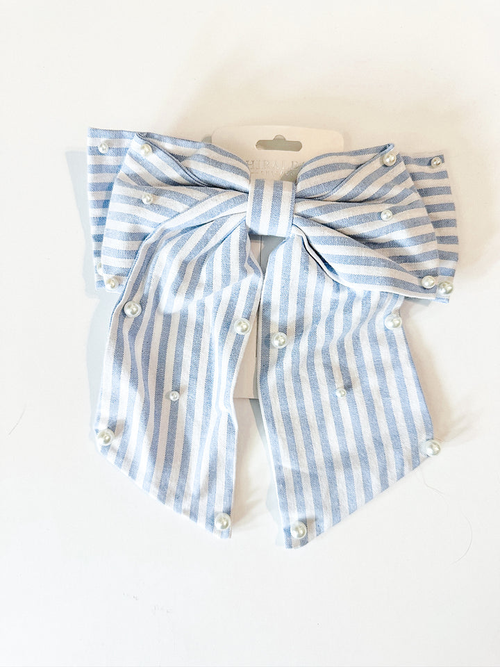 Pearls & Stripes Bow Clip