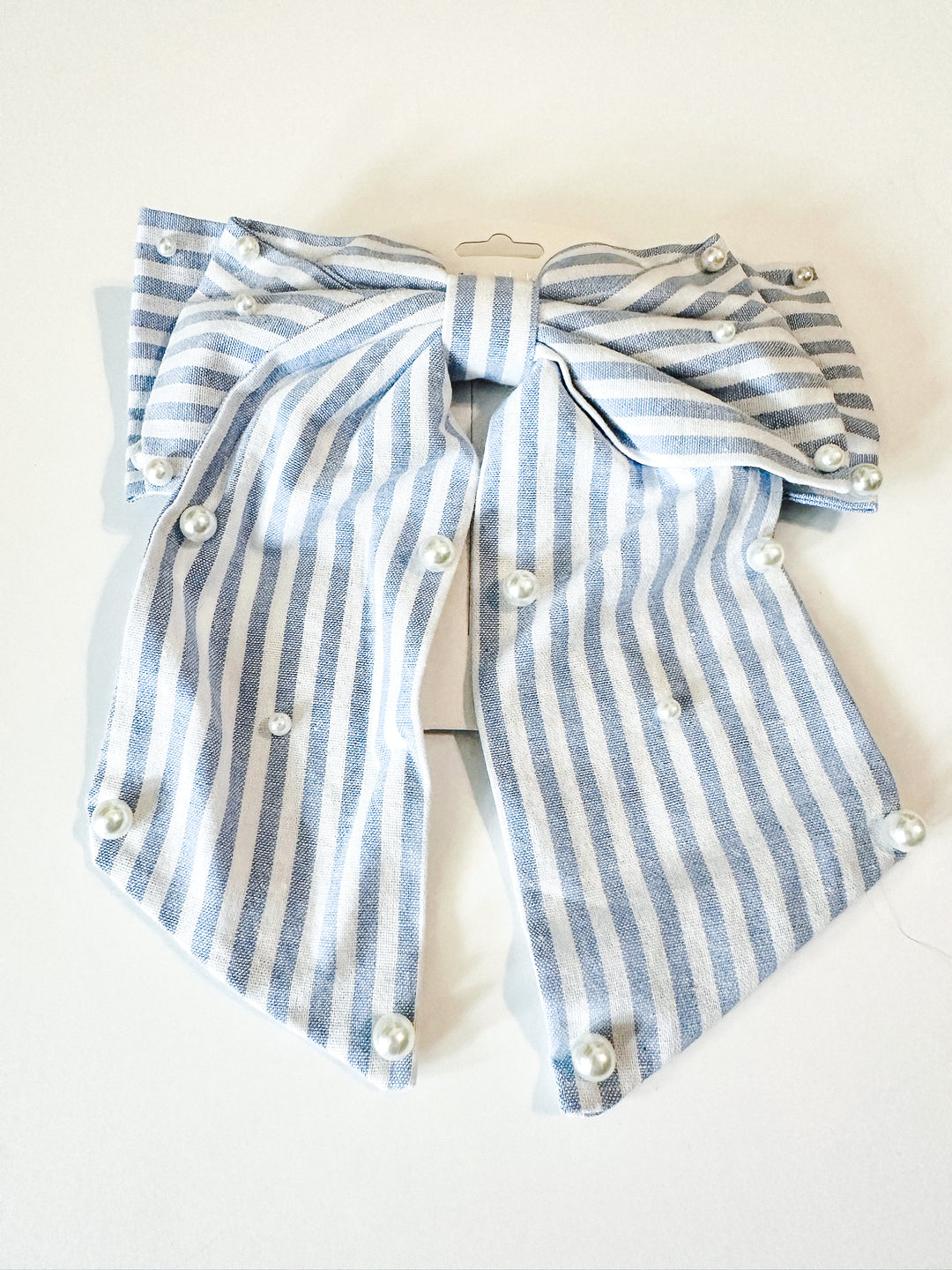 Pearls & Stripes Bow Clip