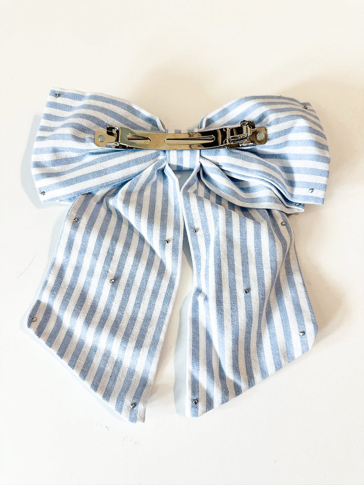 Pearls & Stripes Bow Clip