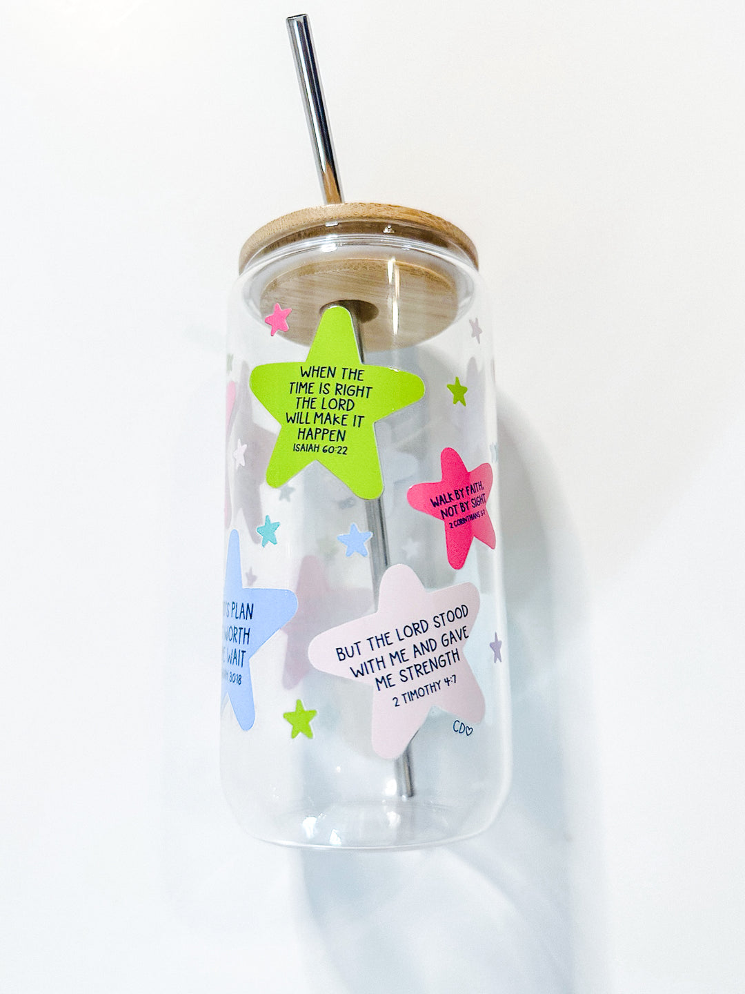 Bright Bible Verse Glass with Straw