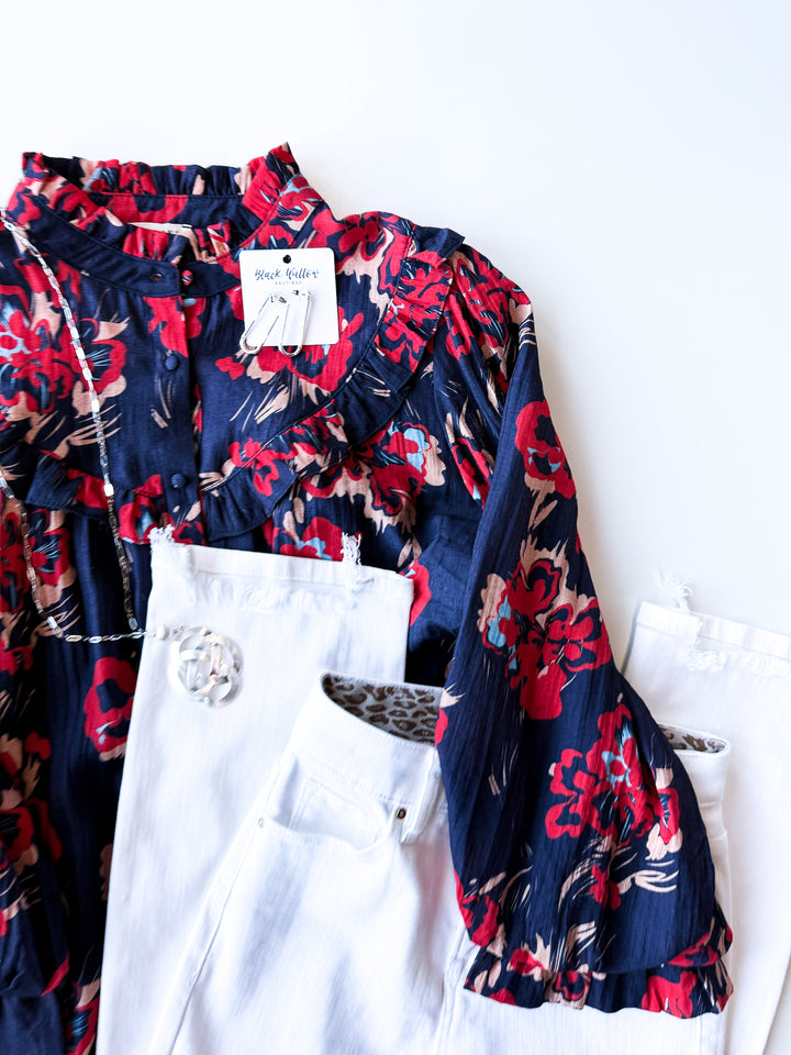 Wild Bloom Ruffle Button Up