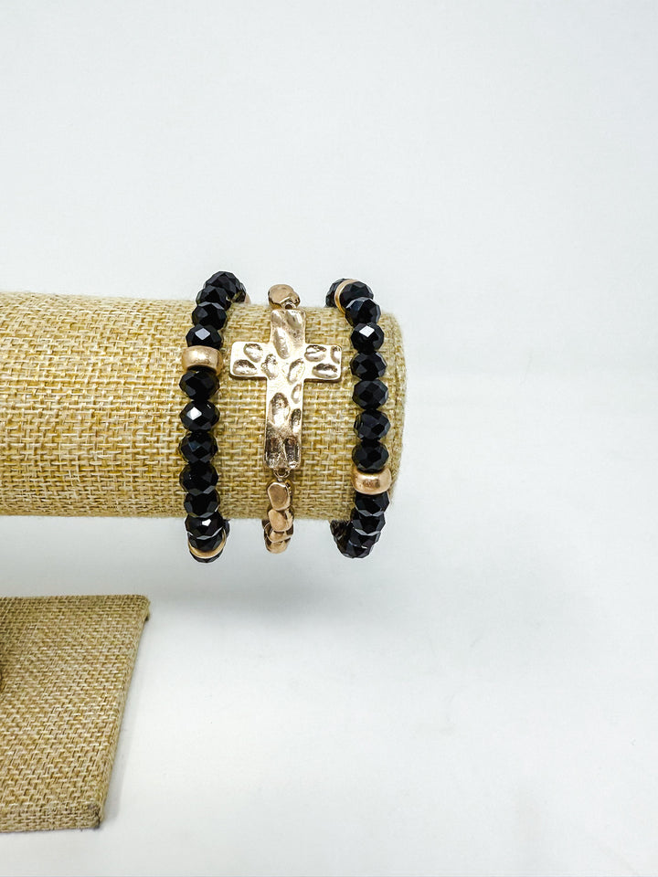 Set of 3 Stretch Bracelets with Cross