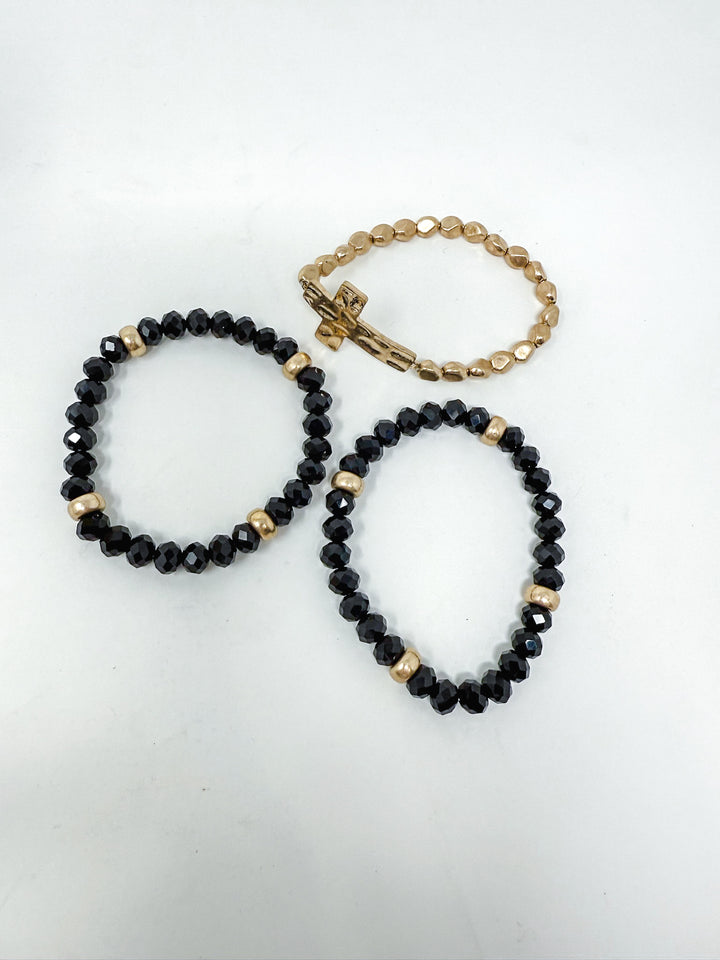 Set of 3 Stretch Bracelets with Cross