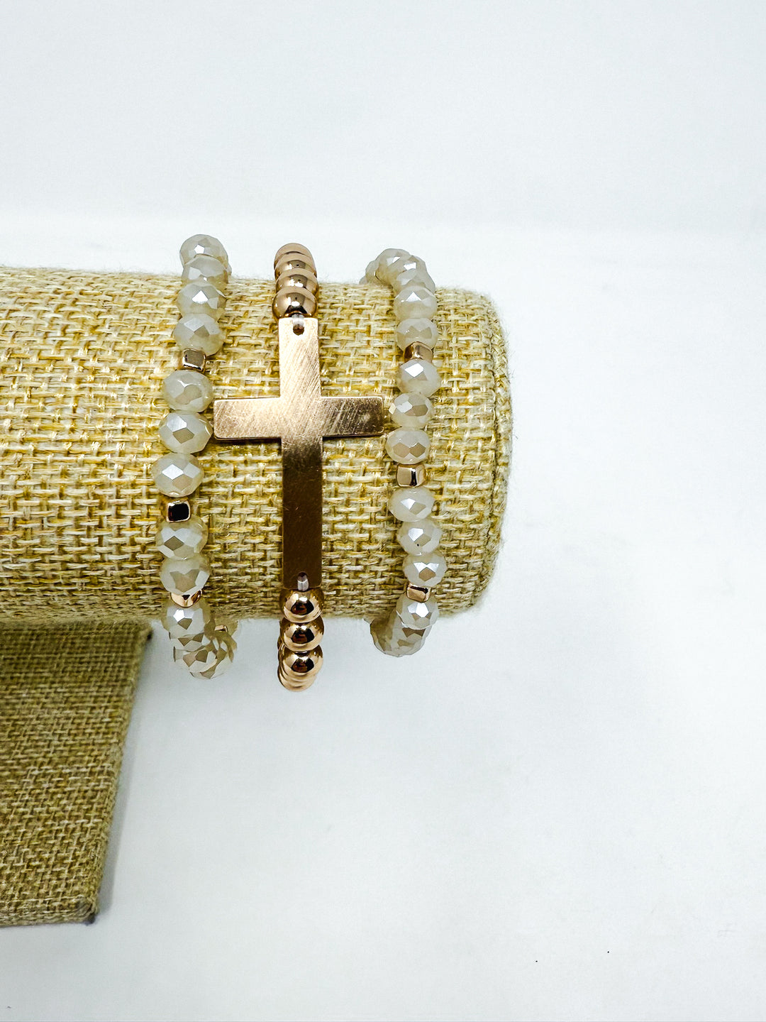 Set of 3 Stretch Bracelets with Cross