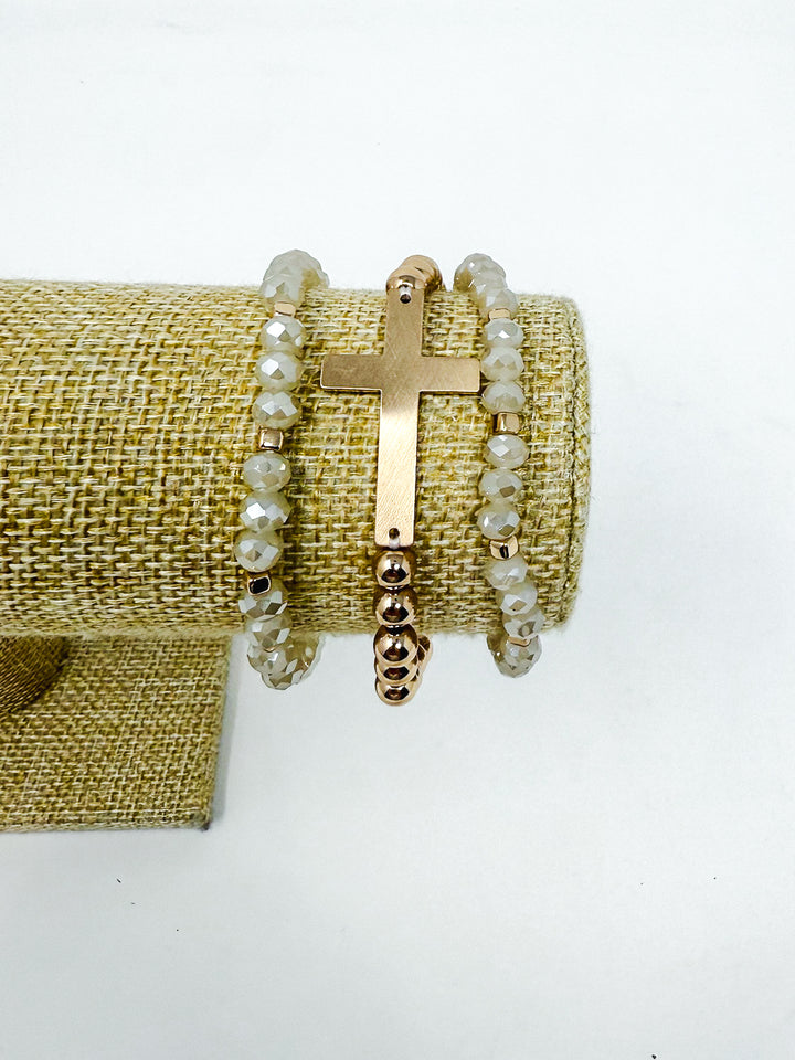 Set of 3 Stretch Bracelets with Cross
