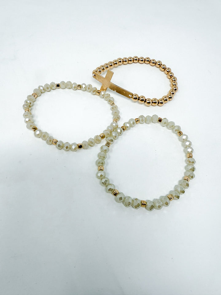 Set of 3 Stretch Bracelets with Cross