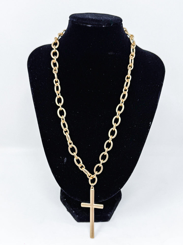 Short Chain Necklace with Muted Cross