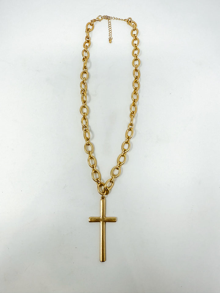Short Chain Necklace with Muted Cross