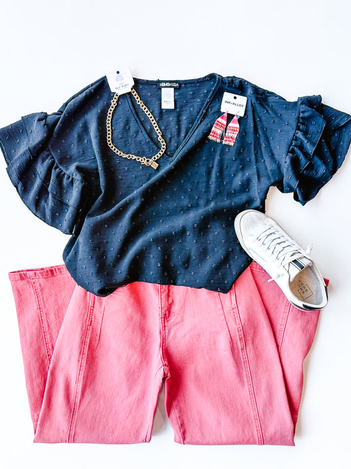 Swiss Dot V Neck Blouse