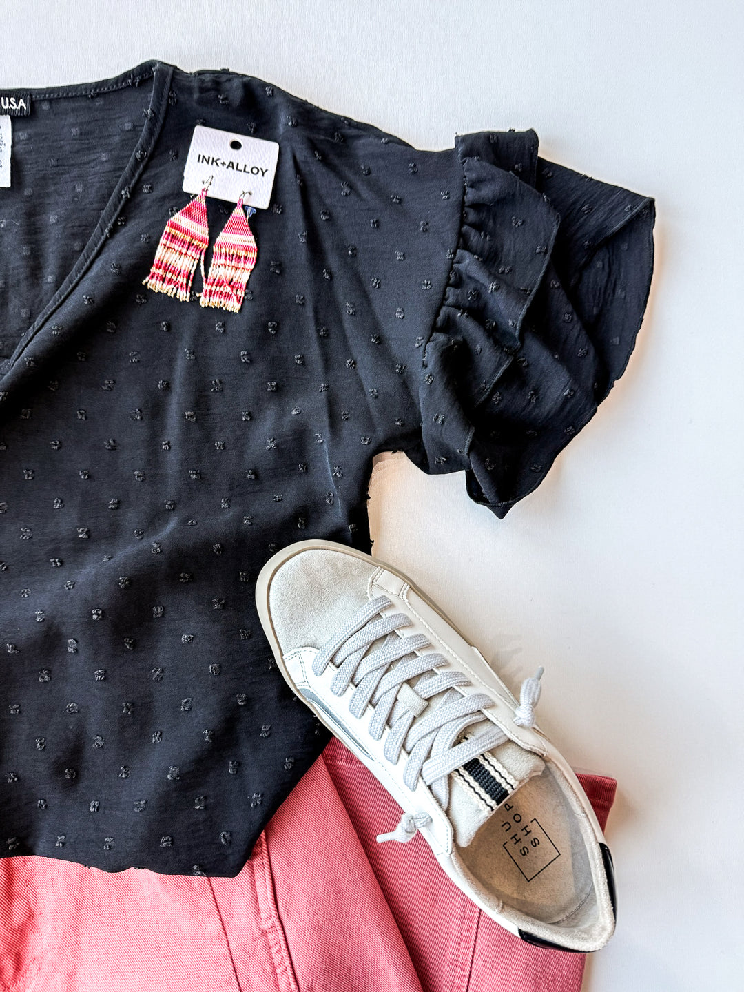 Swiss Dot V Neck Blouse