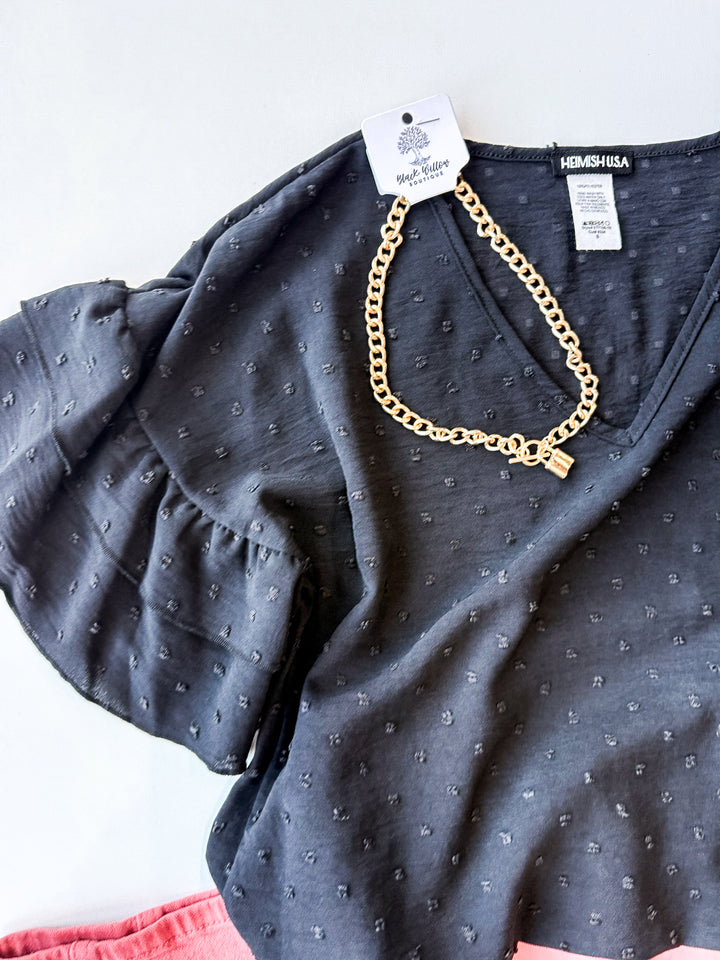 Swiss Dot V Neck Blouse