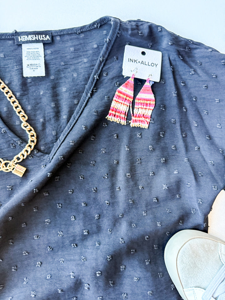 Swiss Dot V Neck Blouse